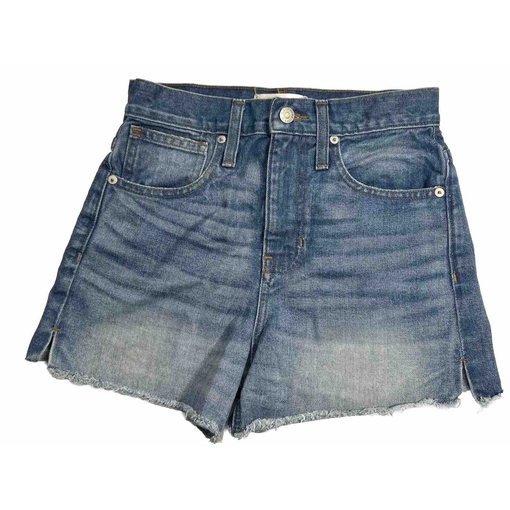 Madewell High Rise Jean Shorts Blue Denim‎ Zip Fly Frayed Sz 23 No Flaws